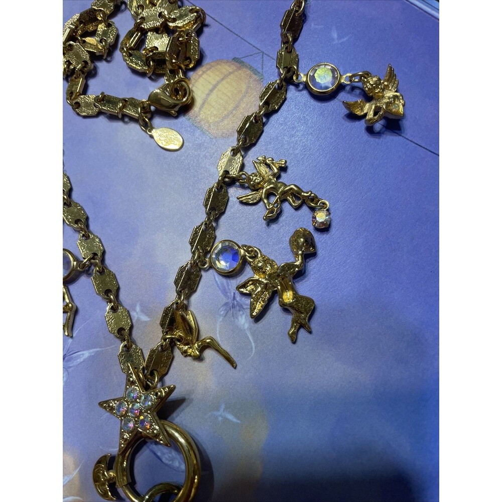 Vintage Kirks Folly Fairy Charm Necklace Gold Tone 28” Fantasy Fairies READ - Picture 7 of 8